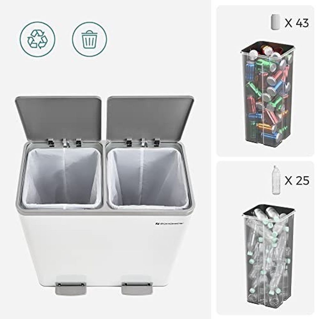 SONGMICS Mülltrenner 2 x 30,0 l weiß Produktbild 21