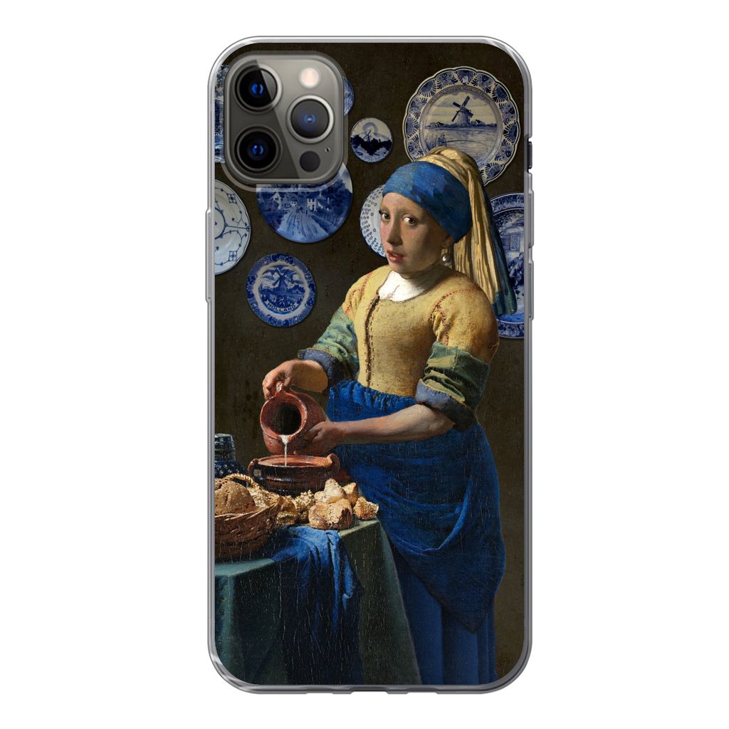 MuchoWow Handyhülle Schutzhülle Hülle für iPhone 13 Pro Max Milchmädchen - Das Mädchen mit dem Perlenohrring - Vermeer Silikon Softcase Han...
