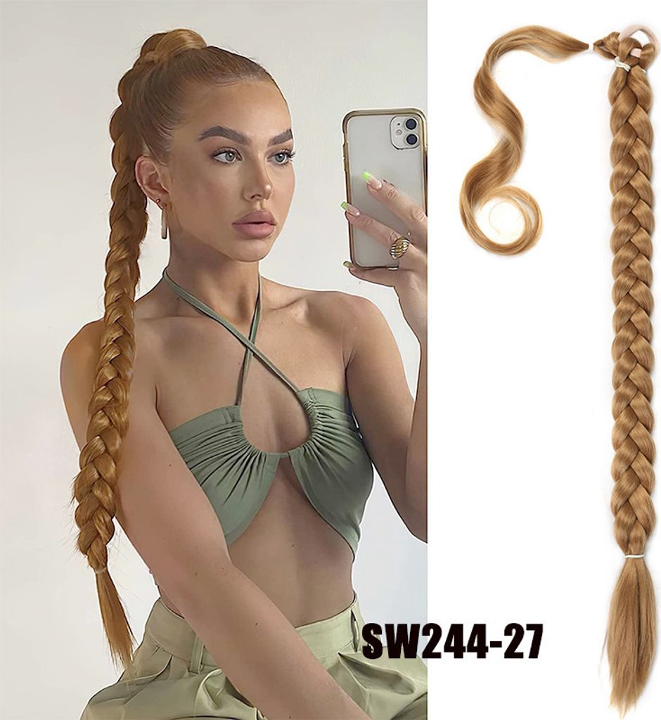 INF Geflochtener Ponytail aus Hochtemperaturfaser in Gold 80x2x2cm für Alltag und Events Modell 4
