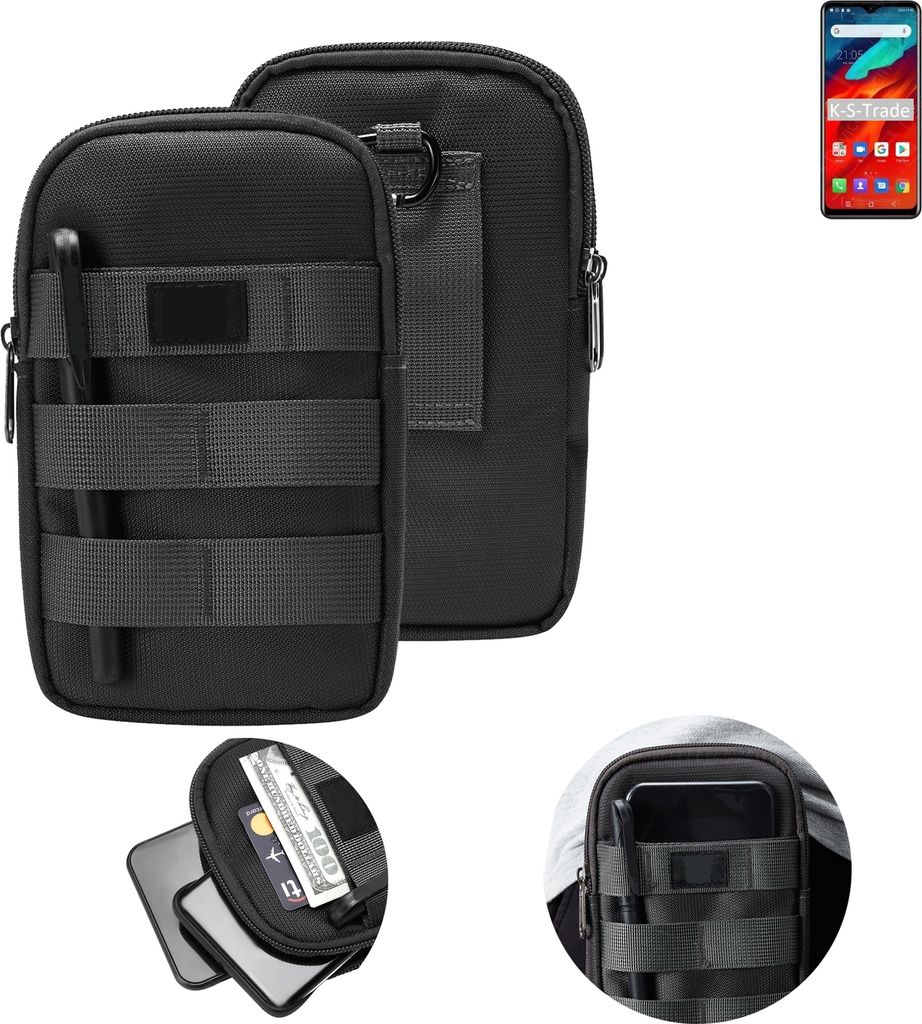K-S-Trade Holster Gürtel Tasche kompatibel mit Blackview A80 Pro Handy Tasche Schutz Hülle dunkel-grau viele Fächer, 1x
