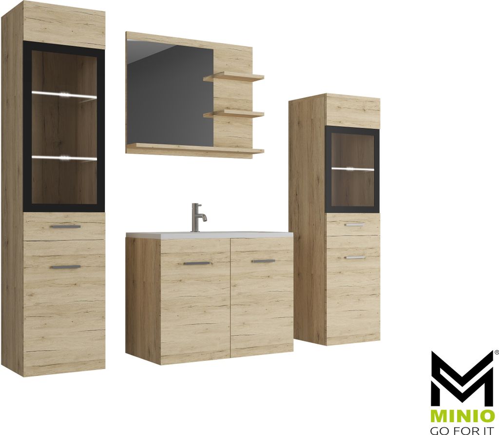 MINIO, Badezimmermöbel Set "MARIT I", Badezimmer, mit Waschbecken, San Remo Farbe