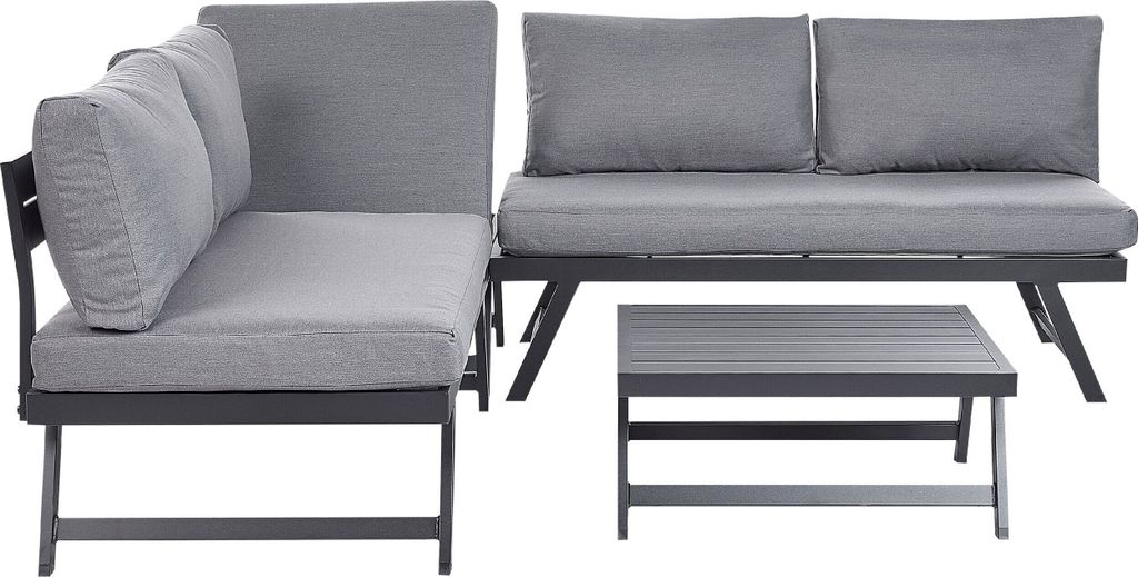 BELIANI Gartenset Grau Aluminium Polyester 5-Sitzer 2 Sofas und Tisch Einstellbare Rückenlehne Terrasse Garten Outdoor Modern