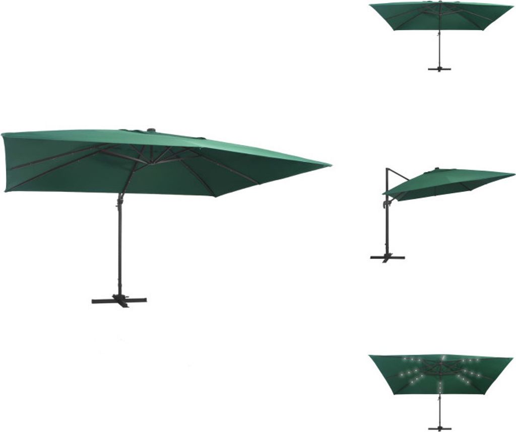 vidaXL Ampelschirm mit LED-Leuchten und Aluminium-Mast 400x300 cm Grün - Sonnenschirme & Sonnenschutze