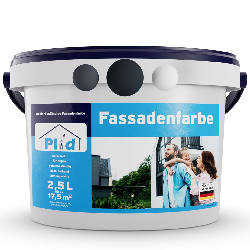 Plid Fassadenfarbe Anthrazitgrau 2,5L , für ca. 17,5m² / Außenfarbe Fassaden Wetterschutz - Mauerfarbe, Hausfarbe Fassade