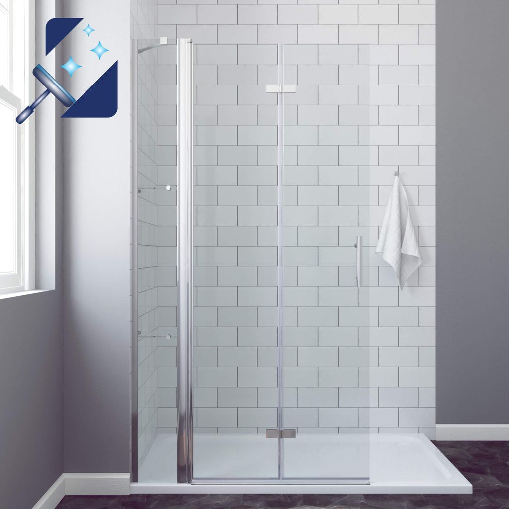 Walkin Dusche Falttür Drehtür Duschwand Duschabtrennung Glas 135x195cm faltbar 6mm Nano ESG Glaswand Scharniertür Duschtür Duschtrennwand drehb...