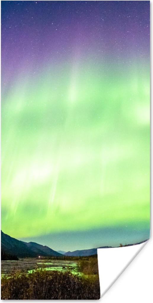 MuchoWow Poster Nordlichter - Baum - Berg - Natur 75x150 cm - Dekoration für die Wände