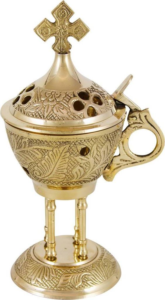 Rauchgefäß mit Klappdeckel Und Kreuz 18cm Hoch Messing Gold Produktbild 