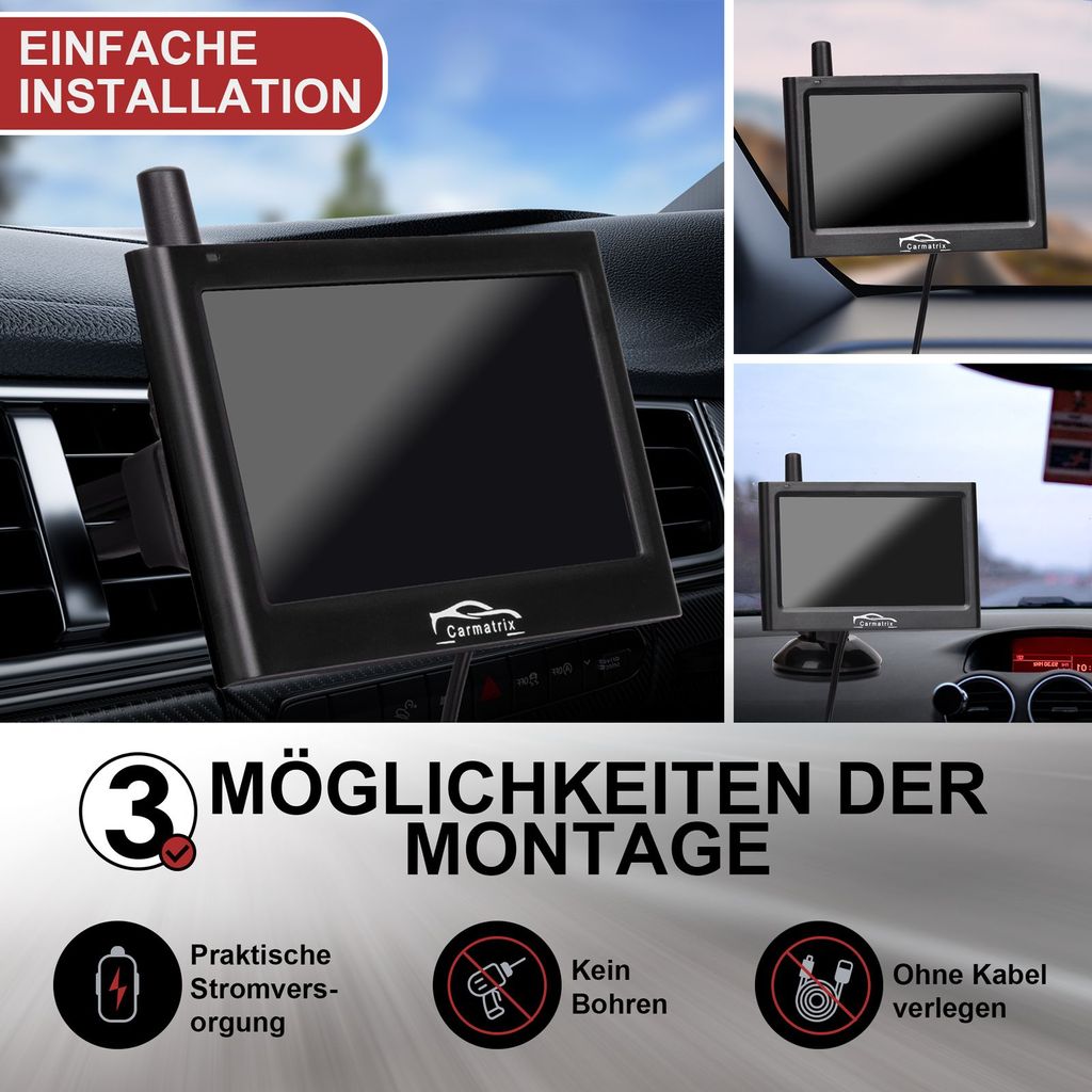 CARMATRIX Auto Rückspiegel Rückfahrsystem + Rückfahrkamera 170° HD  Nachtsicht