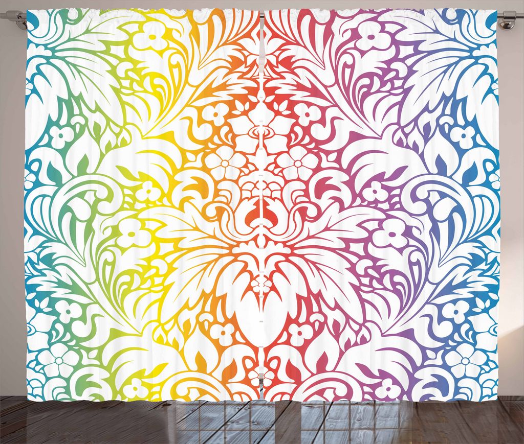 ABAKUHAUS Blumen Rustikaler Vorhang, Bunte Damast-Blumen, Wohnzimmer Universalband Gardinen mit Schlaufen und Haken, 280 x 225 cm, Mehrfarbig