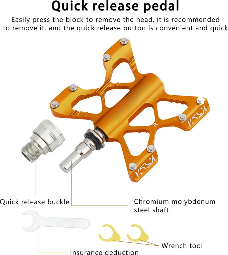 Pédales de vélo légères en aluminium or avec roulements haute précision