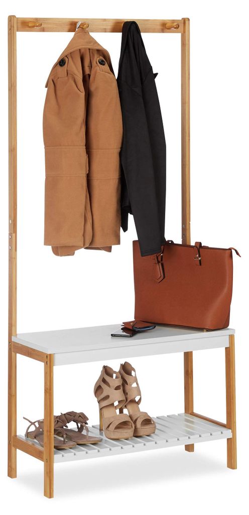 Relaxdays Garderobenständer mit Schuhregal, 4 Kleiderhaken, Produktbild 