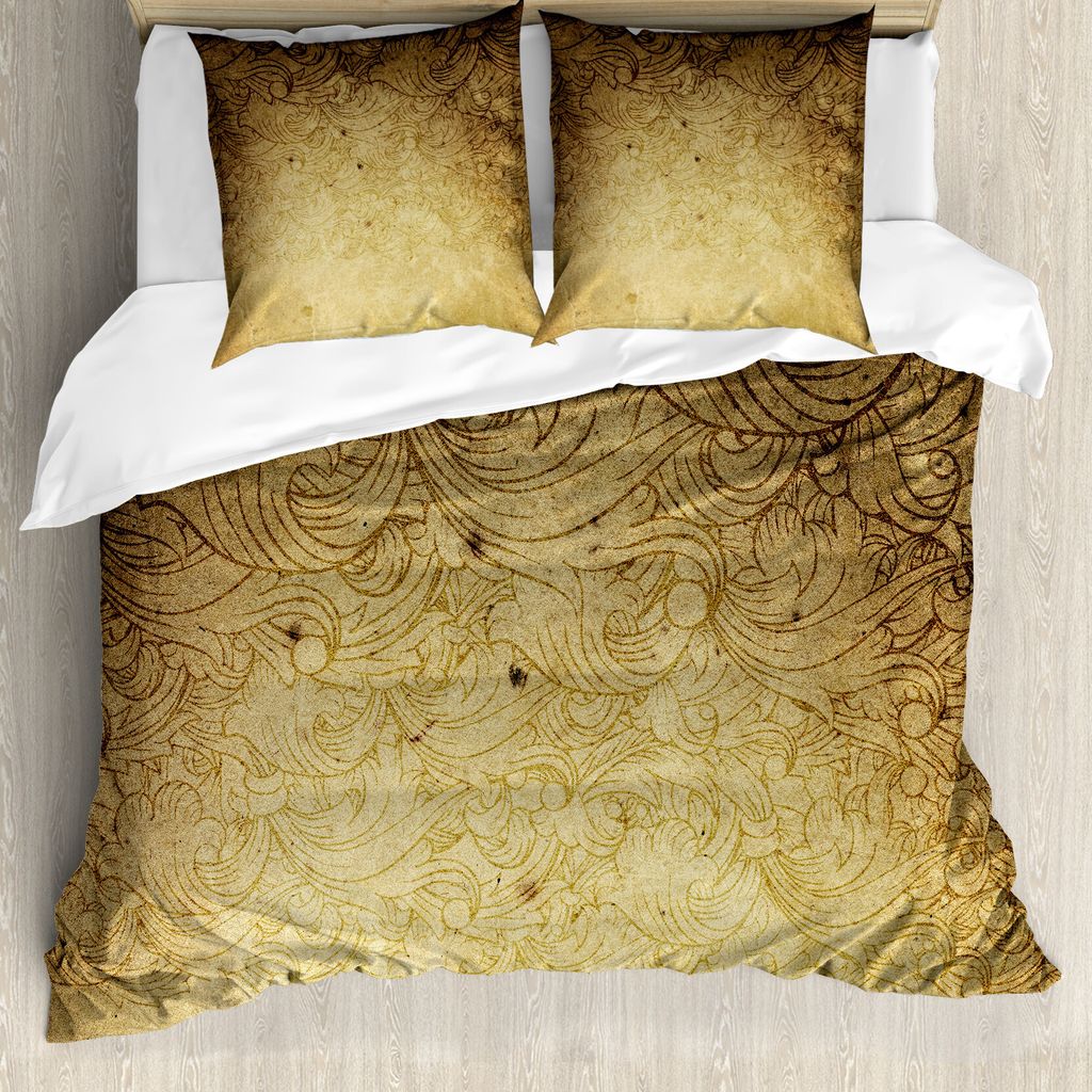 ABAKUHAUS Jahrgang Bettbezug, Brown Blumenverzierungen, Milbensicher Allergiker geeignet mit Kissenbezügen, 200 cm x 200 cm - 80 x 80 cm, Bräunen