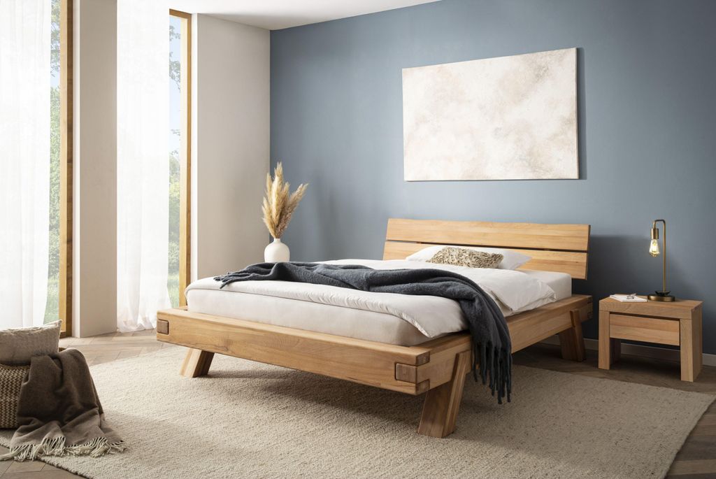Futonbett Balkenbett Kernbuche Massiv geölt 180 x 200cm Doppelbett Schlafzimmer