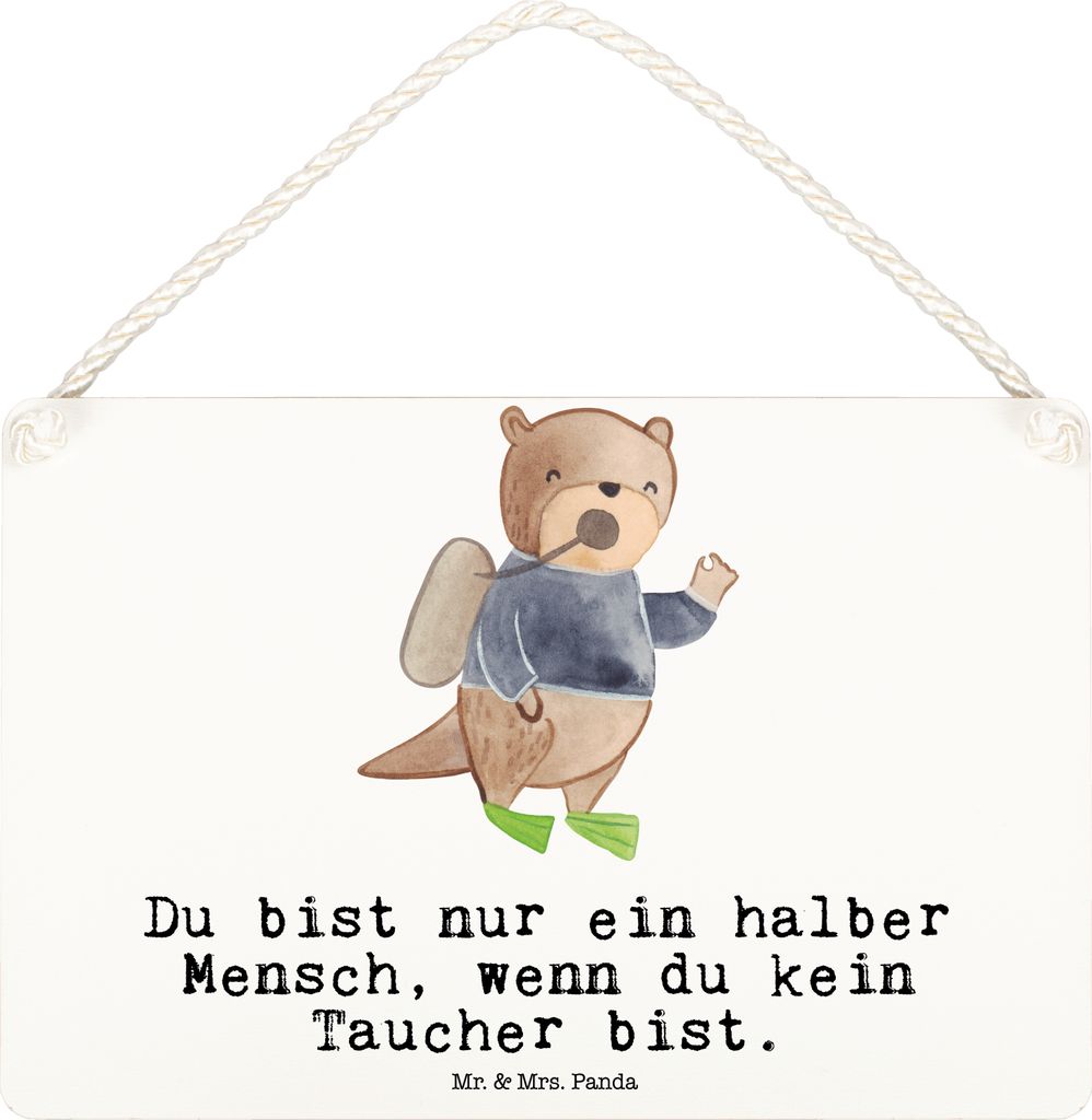 Mr. & Mrs. Panda Schild Taucher Herz DIN A6 - Weiß - Geschenk, Dekobrett, holzbild, Türschild, Holzschild, wandtafel