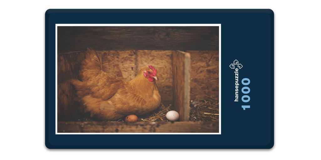 hansepuzzle 19025 - Henne mit Ei Puzzle, 1000 Teile, Tierwelt, 60,0 x 46,0cm mit hochwertiger Aufbewahrung, Kartonbox & Beutel