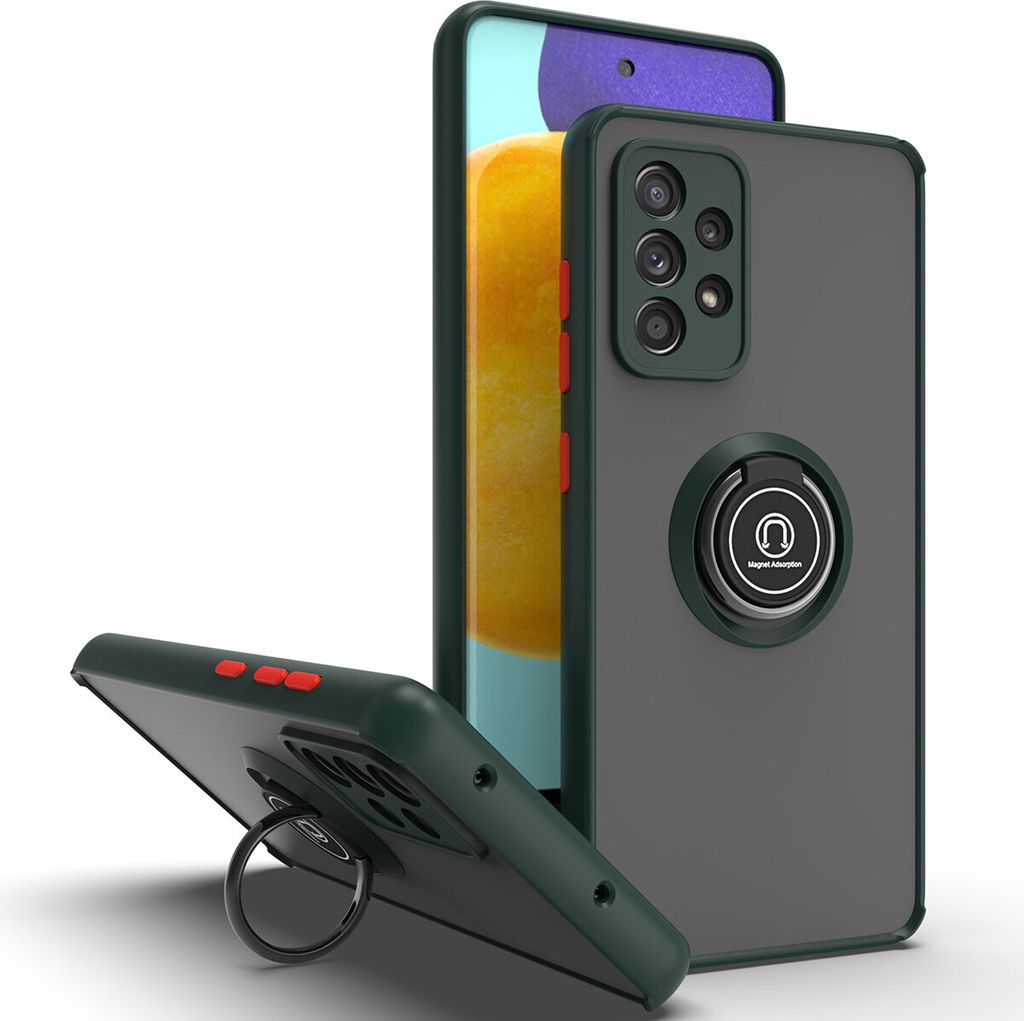Samsung A52 Hülle, Ring Halter Ständer Matte Transluzent TPU Rahmen Stoßfest Schutzhülle für Samsung Galaxy A52 5G / 4G dunkelgrün