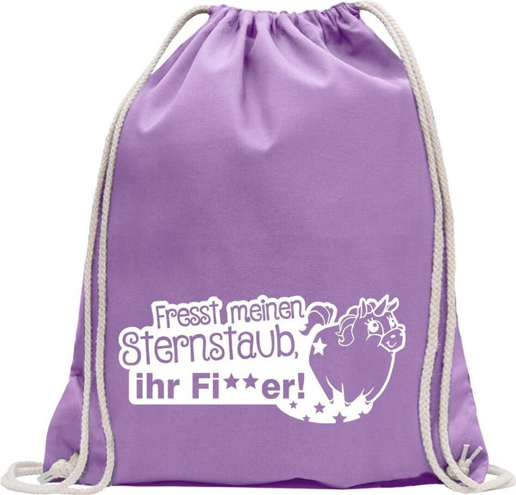 Kiwistar - Turnbeutel - lavendel - Einhorn - fresst Sternenstaub - Fun Rucksack Sport Beutel Gymsack Baumwolle mit Ziehgurt