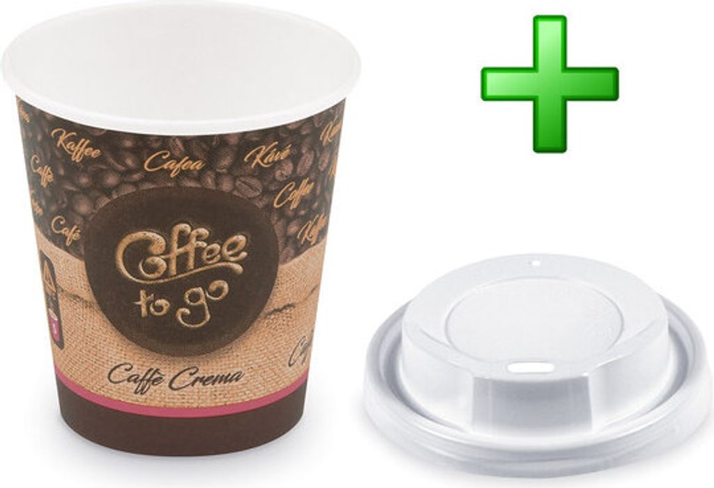 500x Kaffeebecher S 'Coffee To Go' Caffe Crema mit Trinkdeckel 150ml 200ml