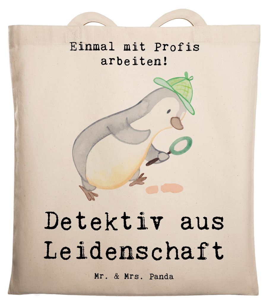 Mr. & Mrs. Panda Stoffbeutel Detektiv Leidenschaft - Transparent - Geschenk, Tasche, Agent, Lustig, Beruf, Laptoptasche, Shopping, Tote Bag, Spruch...