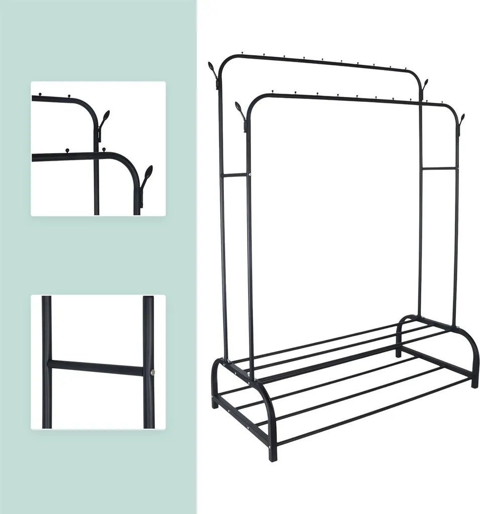 Armoire double en fer avec 2 tringles et étagères modulables - Noir - 4