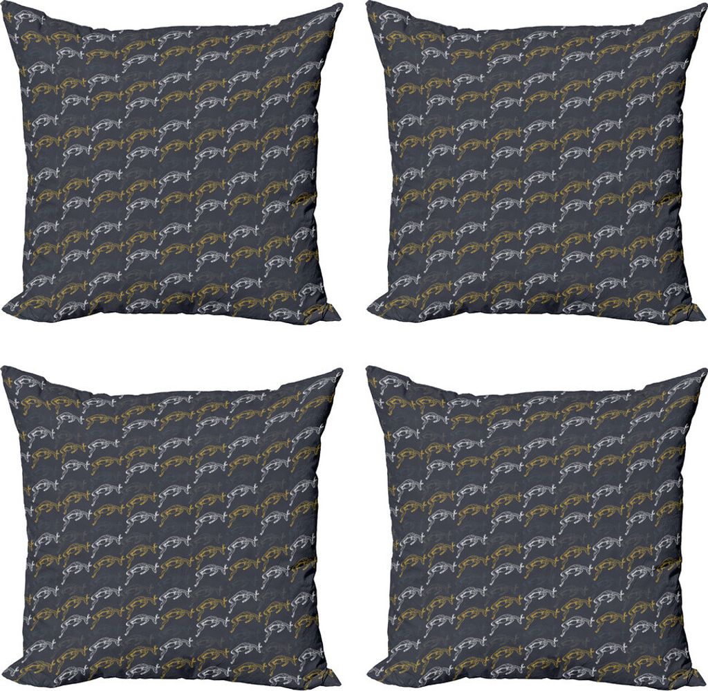 ABAKUHAUS Antilope Kissenbezug Set (4 Stück), Moderne Springen Pose Tier, Moderner Doppelseitiger Digitaldruck, 40 cm x 40 cm, Dark Blue Grey Senf