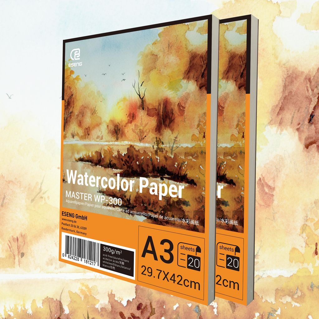 ESENG Premium Aquarellpapier A3-2x20 Blätte/Block - 300GSM - Weiß, Aquarellblock, Malblock Papier für Aquarell, Zeichnen, Malen
