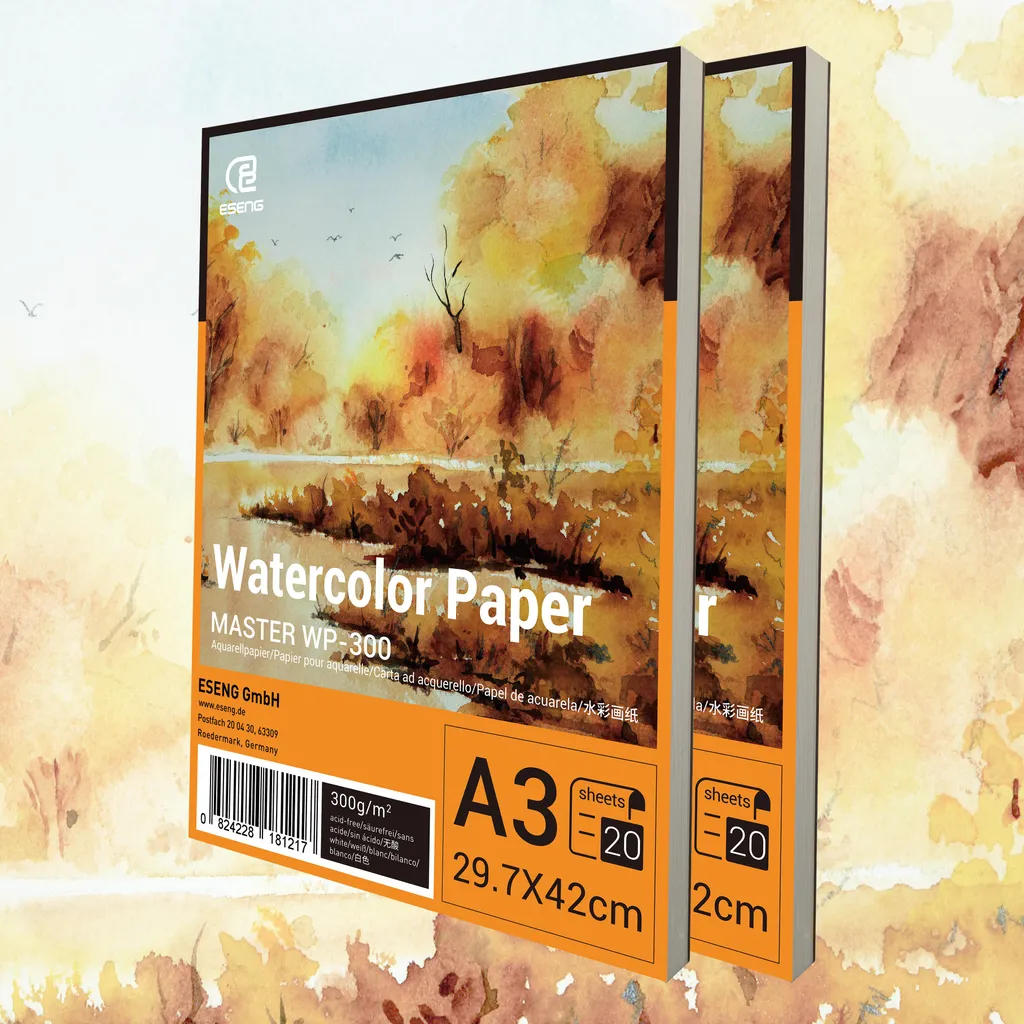 Papier Peinture Aquarelle A3 Grain Fin 300g - Set de 40 Feuilles ESENG
