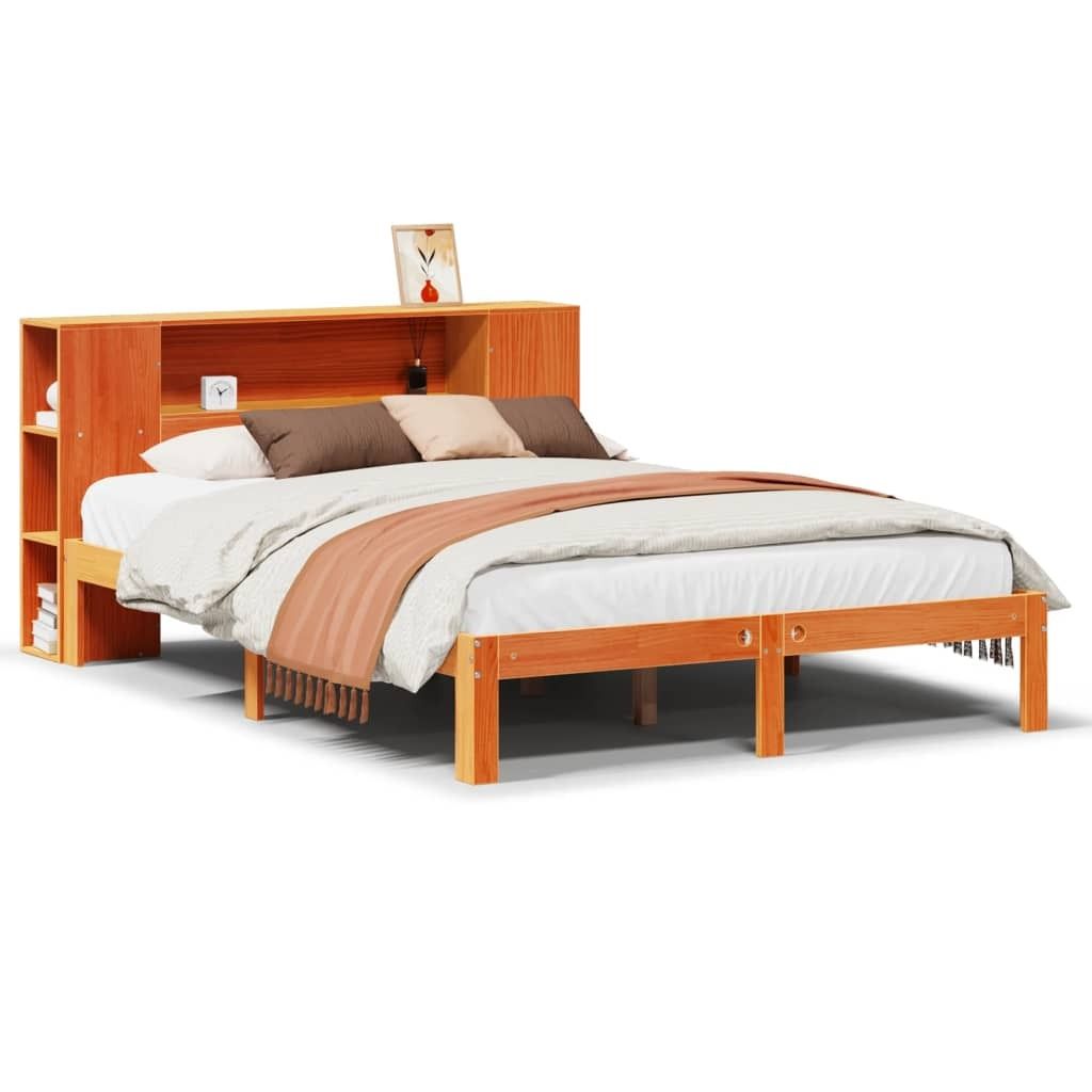 vidaXL Massivholzbett mit Regal ohne Matratze Wachsbraun 140x190 cm