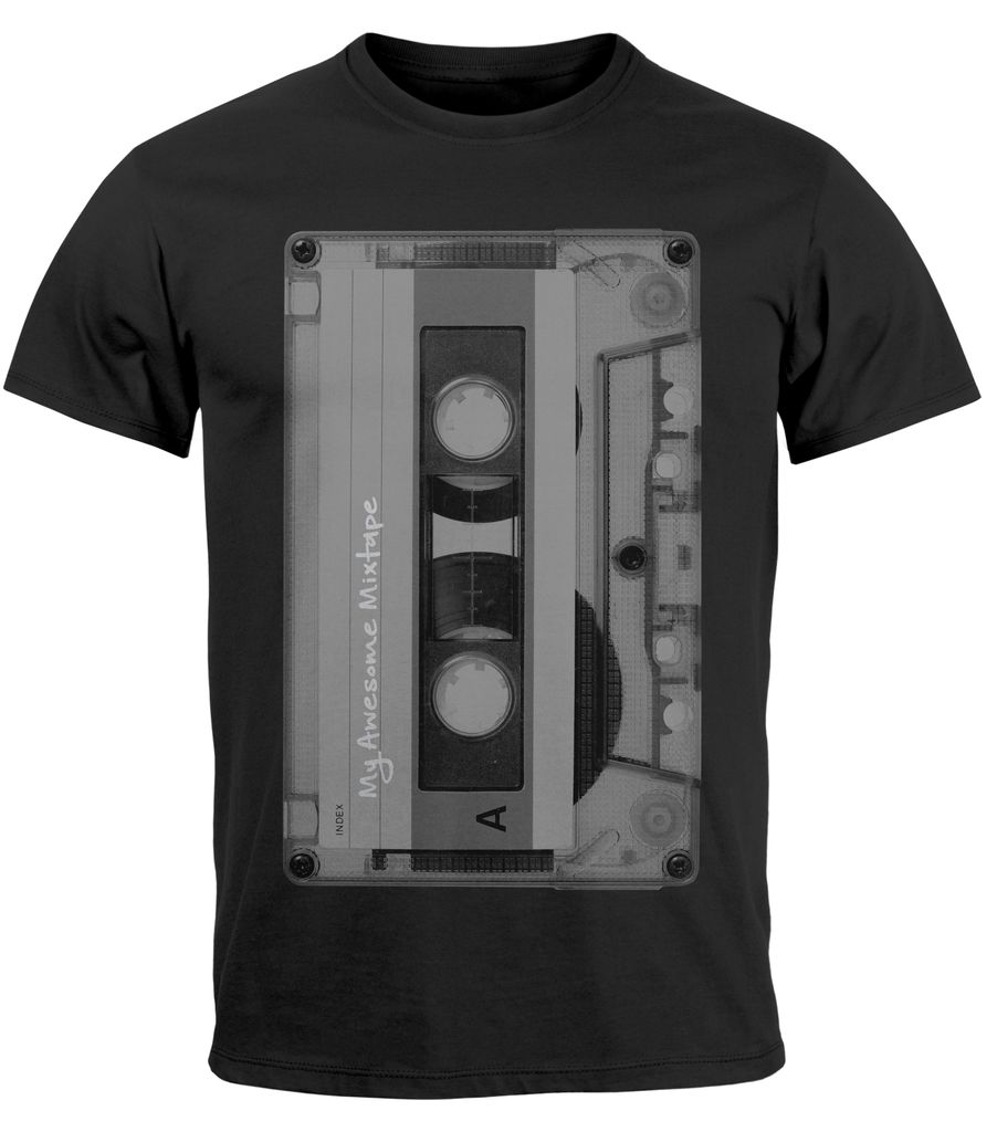 Herren T-Shirt Retro Motiv 80er Jahre Mixtape Kassette Oldschool Fashion Streetstyle Neverless schwarz XS