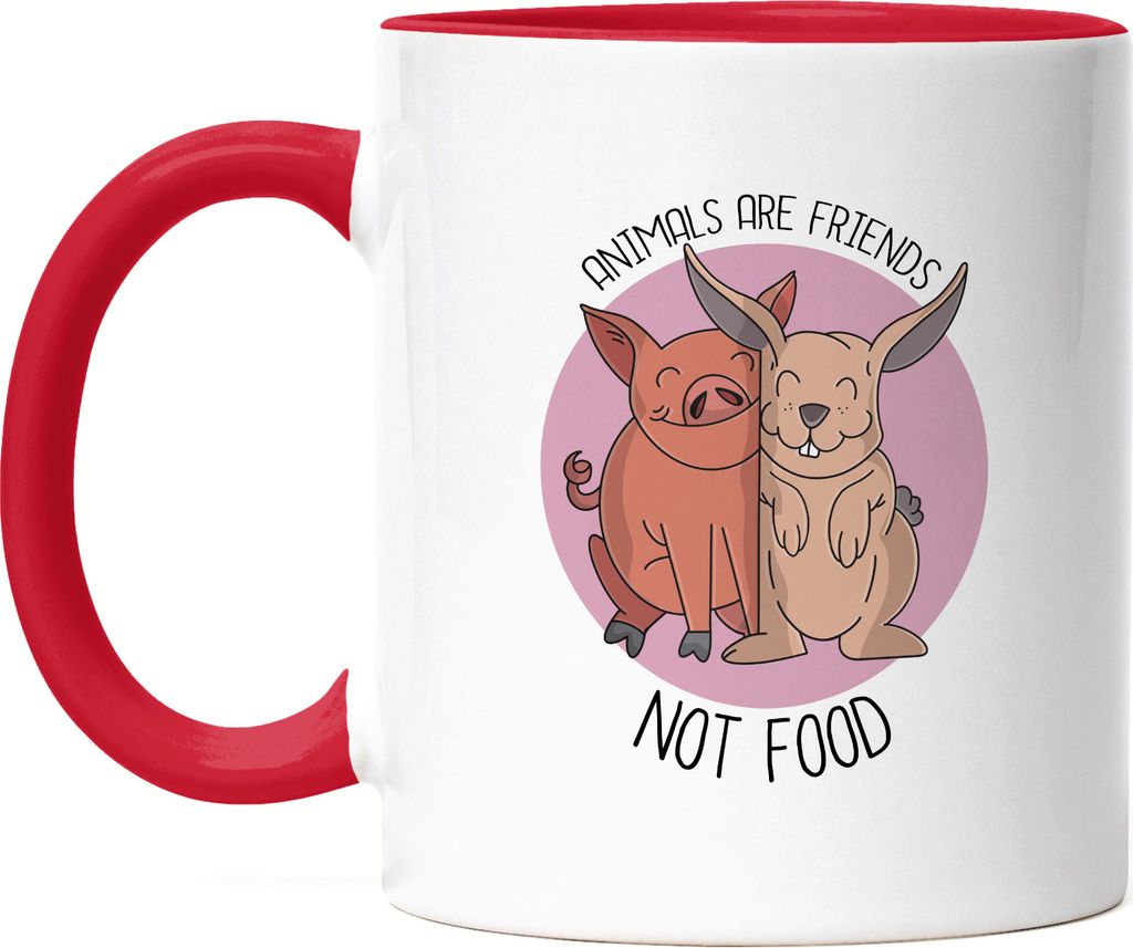 Animals Are Friends Not Food Tasse Rot Vegan Vegetarier Plant-Based Geschenkidee Tierwohl Tierleid