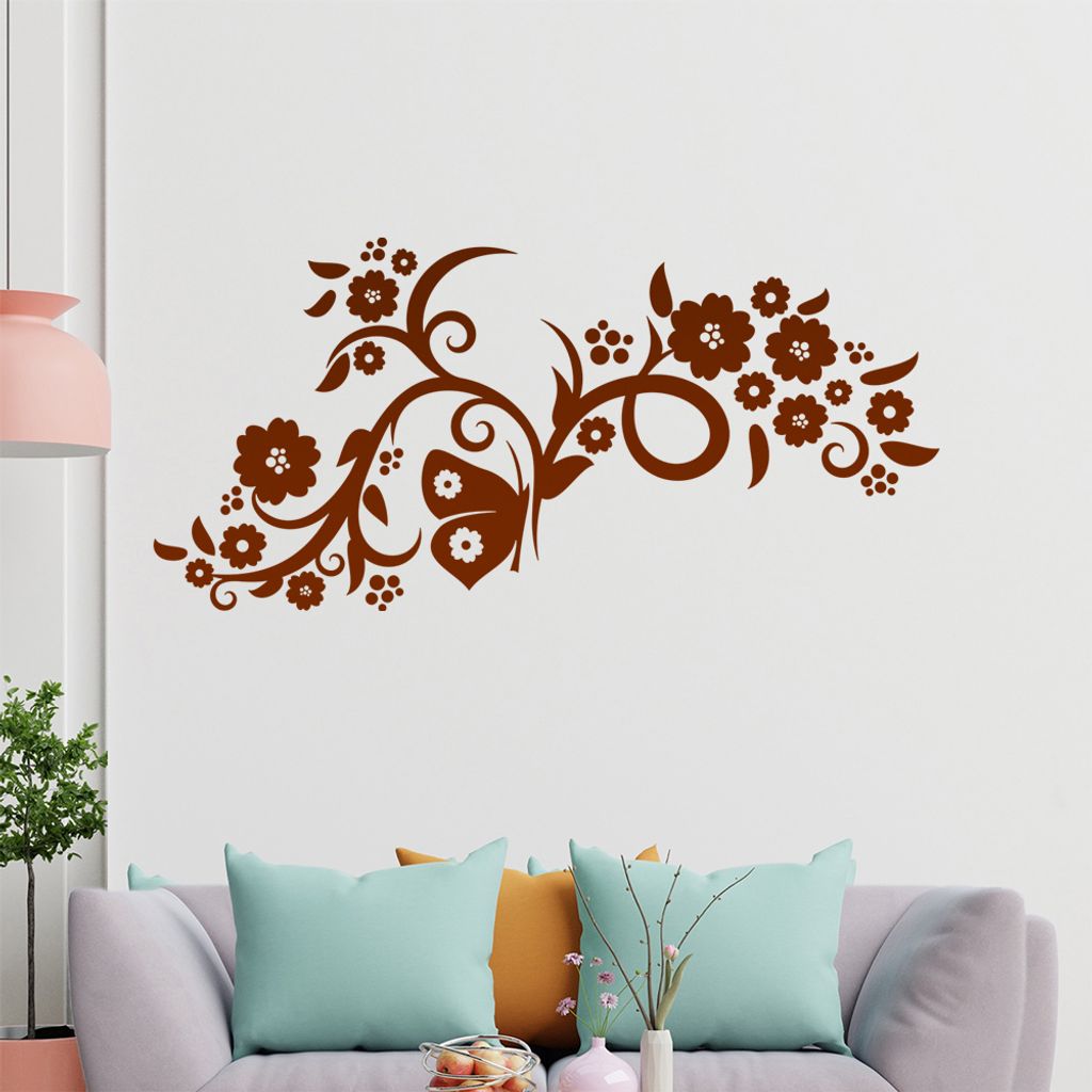Falter Schmetterling Blüte Wandtattoo in 6 Größen - Wandaufkleber Wall Sticker - Dekoration, Küche, Wohnzimmer, Schlafzimmer, Badezimmer