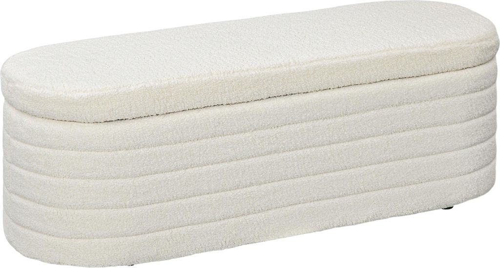 Bettbank, Stauraum, Teddy-Fleece, 116x41x40,5 cm, Cremeweiß, Polyester, Eukalyptusholz, belastbar, stabil, 12,2 kg