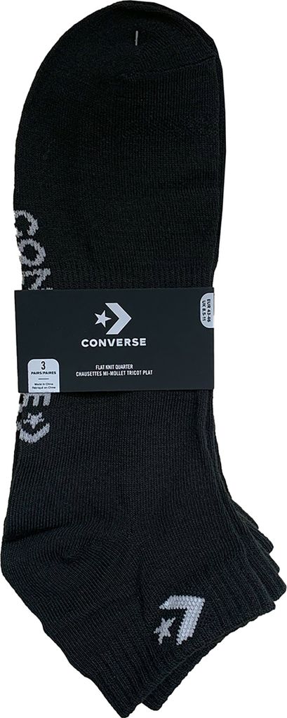Converse 3 Paar Quartersocken – Fußgewölbeunterstützung - (Schwarz, 35–38)