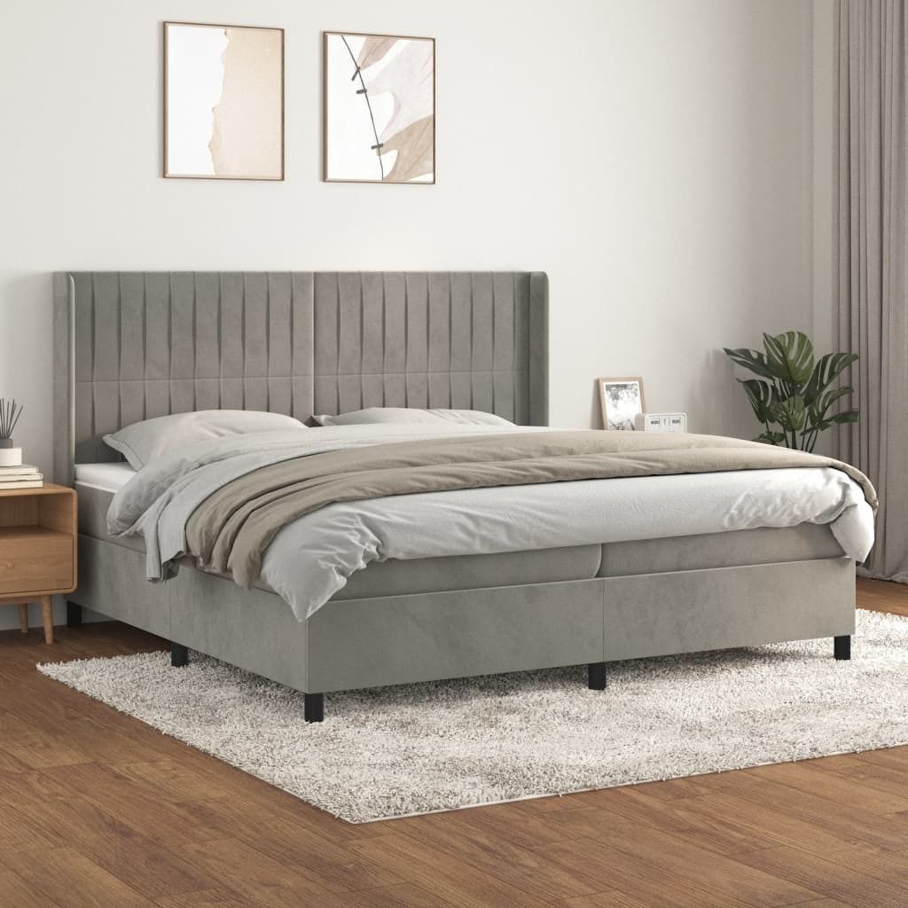 The Living Store Boxspringbett mit Matratze Hellgrau 200x200 cm Samt