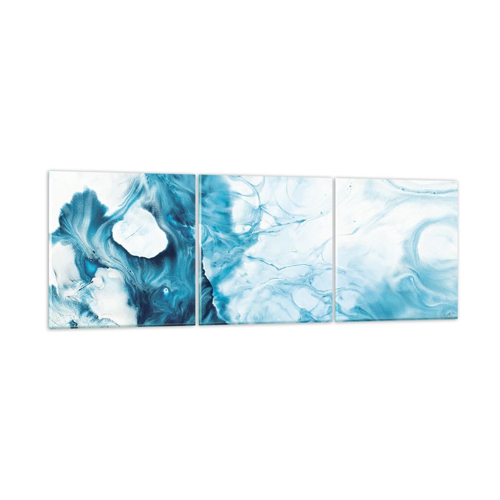 Bilder auf glas - 3 Teile - Abstraktion Flüssigkeit hellblau - 90x30cm - Glasbilder - Wandbilder - Bilder - Wanddekoration aus Glas - Glas Bilder ...