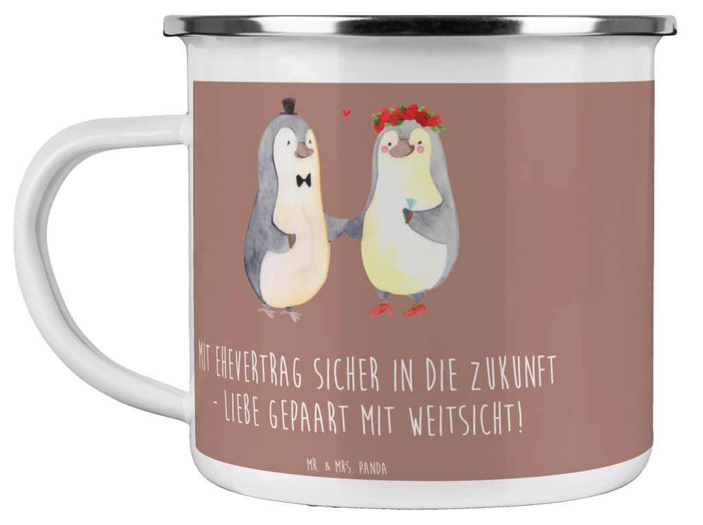 Mr. & Mrs. Panda Haferl Ehevertrag Zukunft - Braun Pastell - Geschenk, Vertrauen, Teetasse, Vereinbarung, Emaille Tasse, Teebecher, Heiraten, Basis...