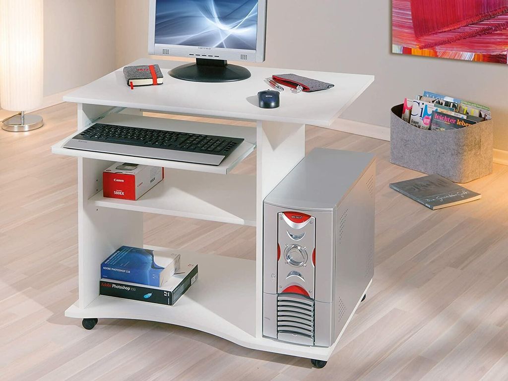 Vicco Scrivania Nick, Bianco, 80x58 Cm. Tavolo Da Ufficio Con Ripiano Per PC E Cassetto Estraibile Per Tastiera. Soluzione Compatta E Funzionale Per La Tua Casa.