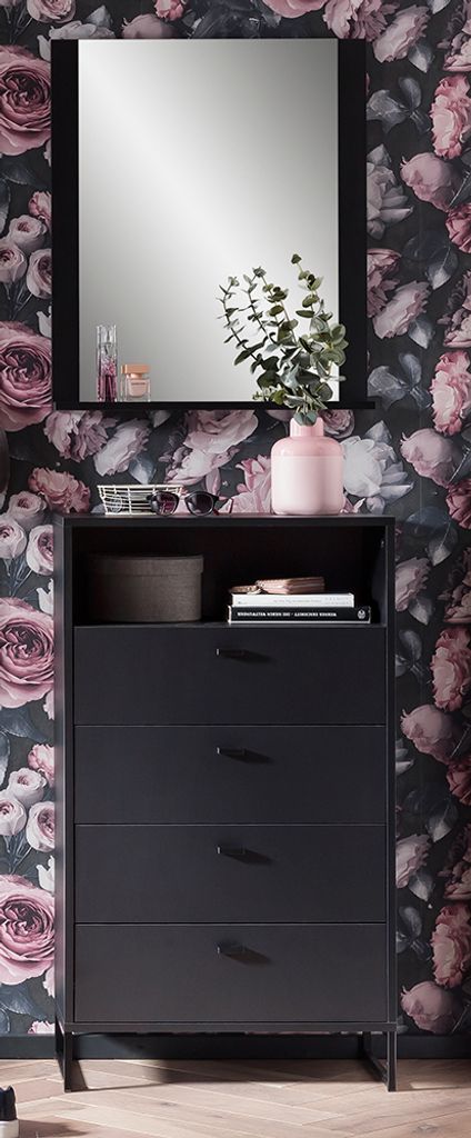 Highboard inkl. Spiegel JULBACH-80 in Schwarzmatt, B/H/T: ca. 60,2/200/33,05 cm