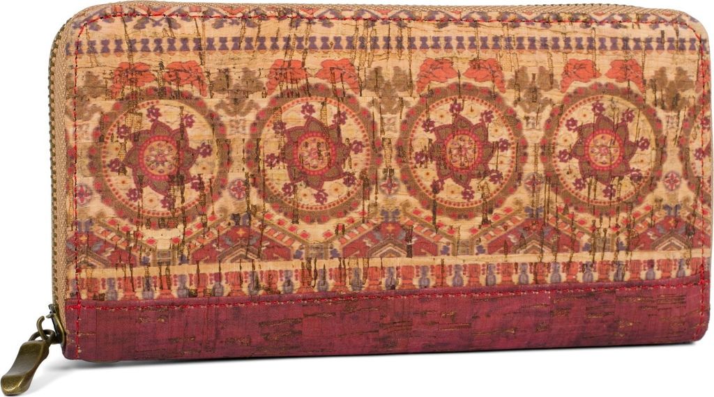 styleBREAKER Damen Geldbörse aus Kork mit buntem Muster Print im Ethno Look, Reißverschluss, Portemonnaie 02040138