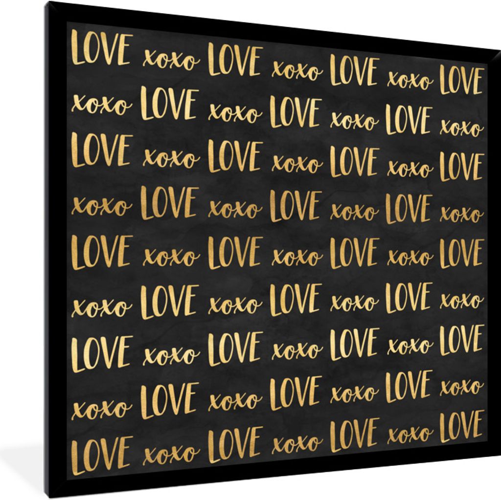 MuchoWow Gerahmtes Poster Muster - Liebe - Gold - Schwarz 40x40 cm - Poster mit Schwarzem Bilderrahmen Wandposter Rahmen Foto Bilder - Mit Rahmen...