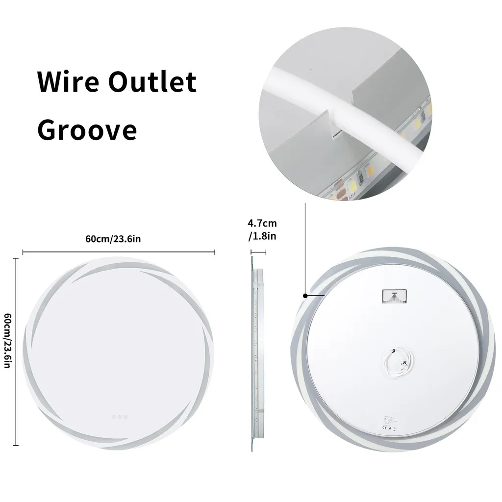 Miroir de salle de bain LED Vrygle rond 60 cm avec rétroéclairage design - 16