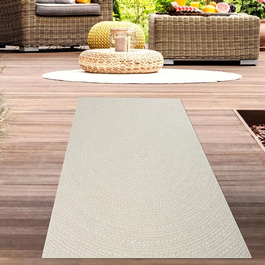 Teppich Outdoor wetterfest robust mit Kreismuster in Creme Größe - 80 x 150 cm