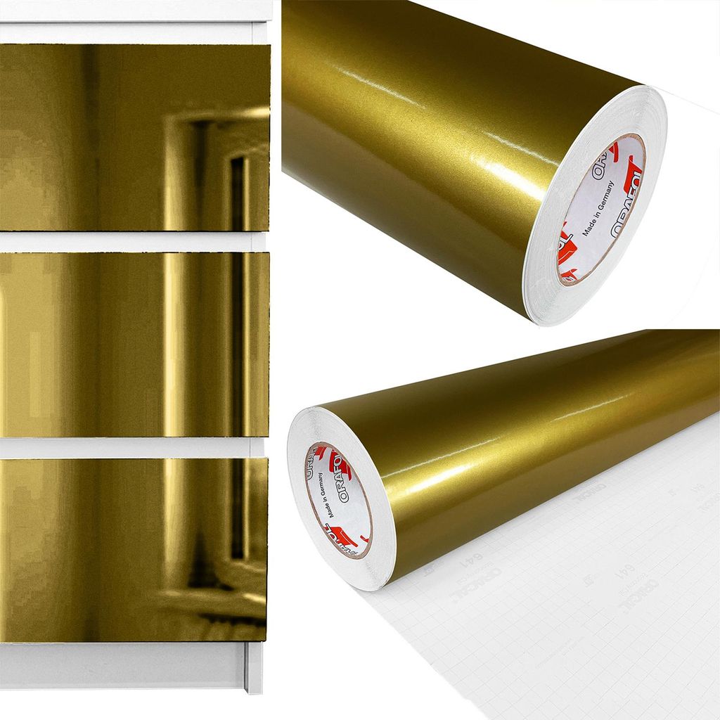 Möbelfolie selbstklebend 100x600 cm - Gold Hochglanz - Einfarbig Klebefolie für Möbel - Klebefolie Möbel für einfache Anwendung, ideal für di...