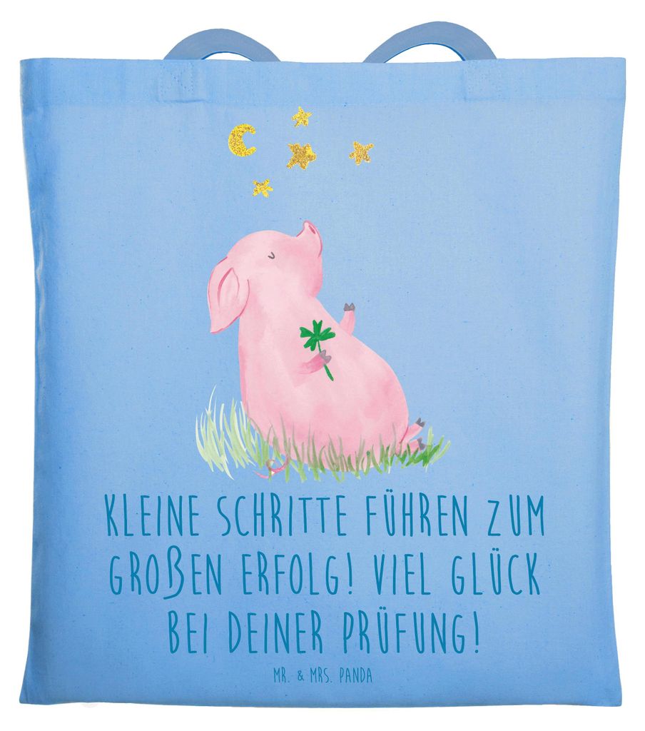 Mr. & Mrs. Panda Einkaufstasche Prüfungen bestehen - Sky Blue - Geschenk, Schultasche, Trost, Unterstützung, Shopping Tasche, Zuversicht, Motivat...