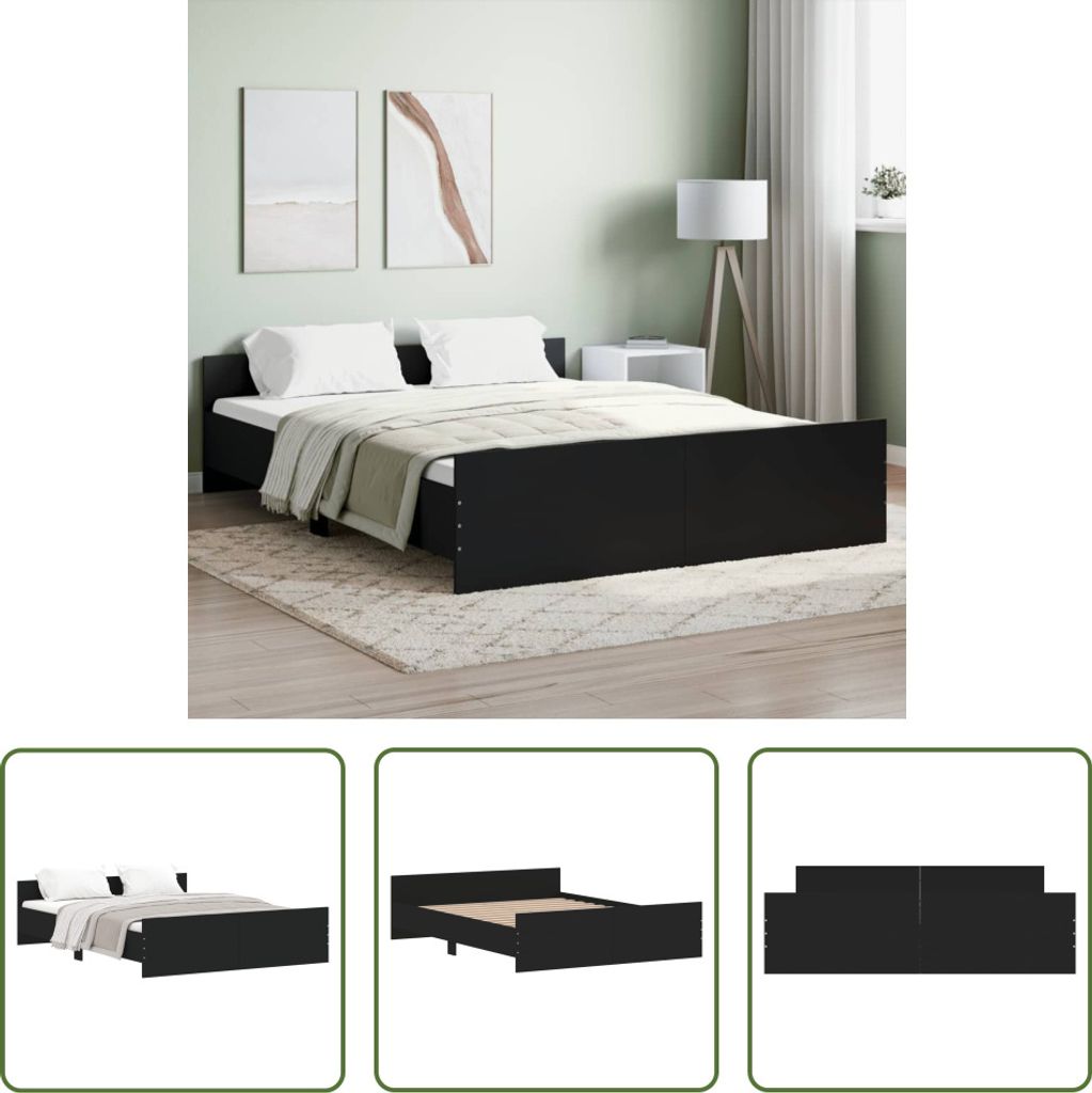 The Living Store Bettgestell mit Kopf- und Fußteil Schwarz 150x200 cm