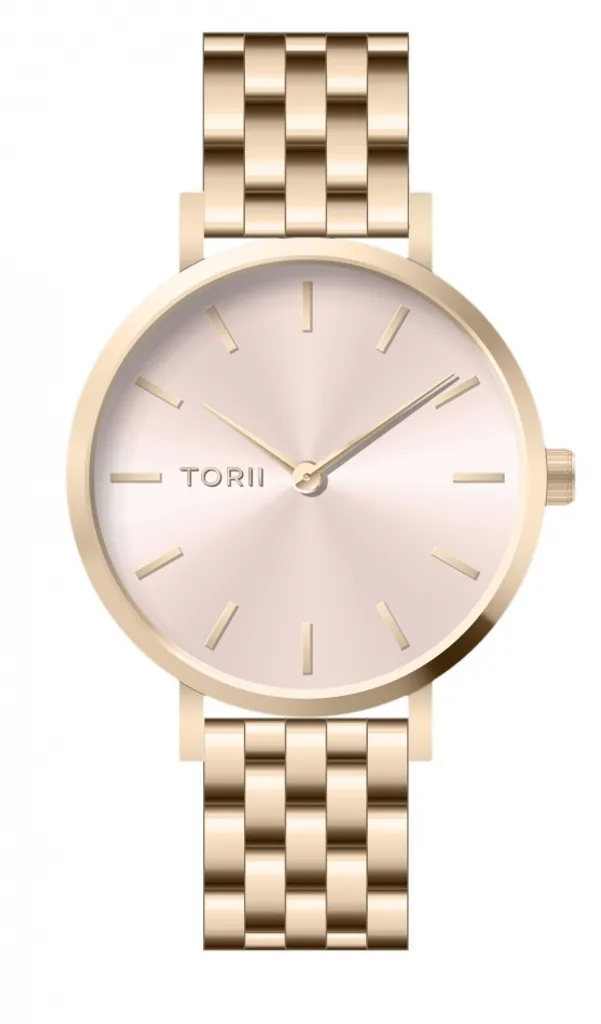 Montre Femme TORII L34LB.LL Or Rose - Bracelet Cuir Noir Design Japonais