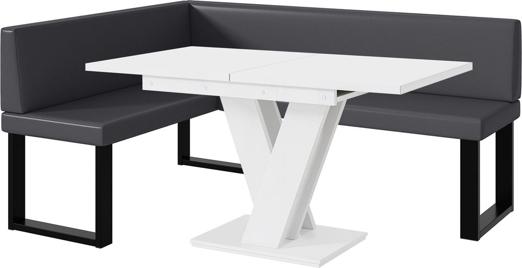 MEBLINI Eckbank für Esszimmer mit ausziehbarem Tisch - Küchenbank - Essecke - Sitzecke Küche - TONI - U-Beine 128x168x87cm Links - Grau Kunstle...