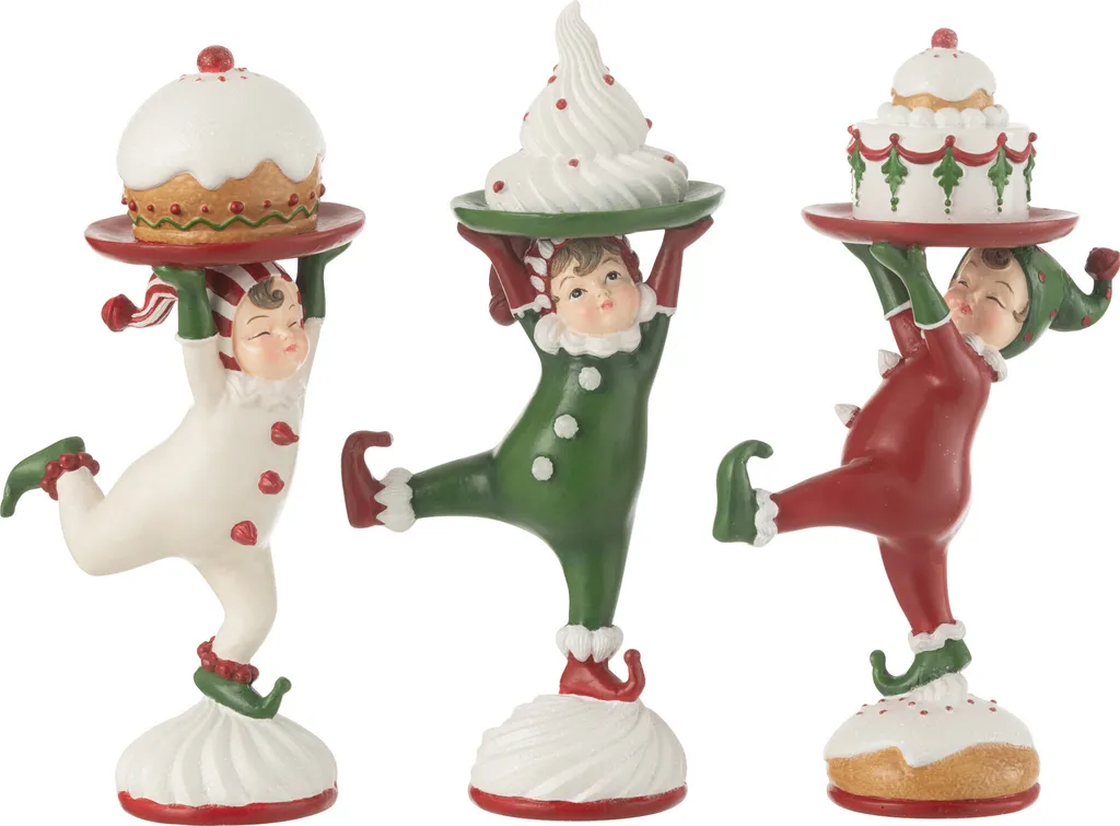 Déco Noël J-Line Elf Biscuits - Résine Haute Qualité Mix 3 Pièces