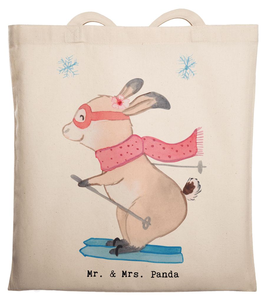 Mr. & Mrs. Panda Einkaufstasche Hase Skifahren - Transparent - Geschenk, Schultasche, Skiwettbewerb, Laptoptasche, Skisport, Uni Tasche, Ski fahren...