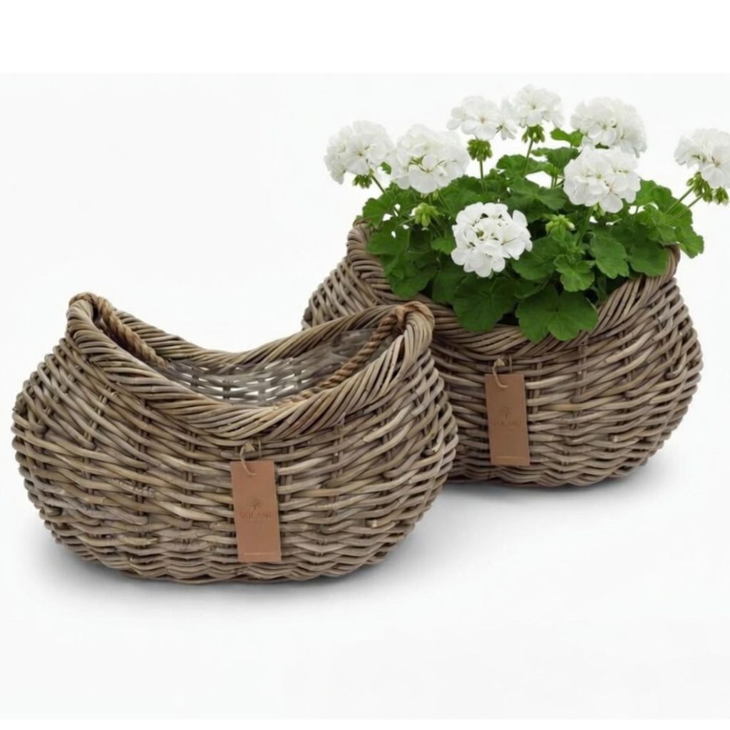 Rattan Pflanzkorb 2er Set – Blumentopf / Übertopf Kubu Grau Produktbild 